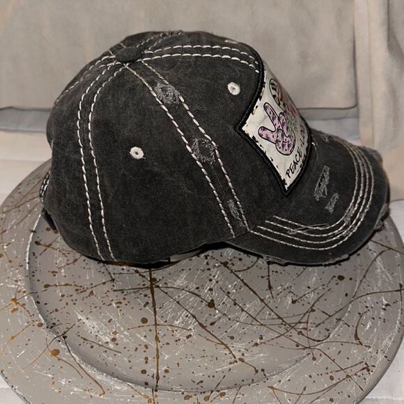 PEACE LOVE FARM LIFE Black Distressed Denim Cotton Cap - Picture 4 of 9